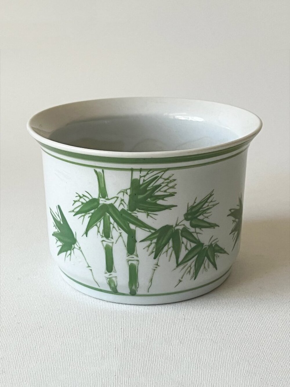 Vintage Art Pottery Green Bamboo Handpainted Ceramic Small Planter Pot